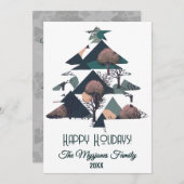 Gepersonaliseerde Retro Minimalistische Bomen en V Feestdagenkaart (Voorkant / Achterkant)