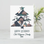 Gepersonaliseerde Retro Minimalistische Bomen en V Feestdagenkaart (Staand voorkant)