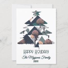 Gepersonaliseerde Retro Minimalistische Bomen en V Feestdagenkaart