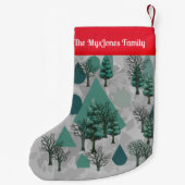 Gepersonaliseerde Retro Minimalistische Bomen en V Kleine Kerstsok (Achterkant)