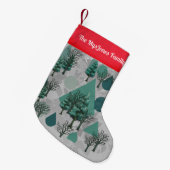 Gepersonaliseerde Retro Minimalistische Bomen en V Kleine Kerstsok (Voorkant (Hangend))