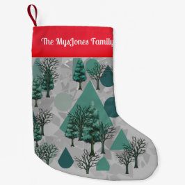 Gepersonaliseerde Retro Minimalistische Bomen en V Kleine Kerstsok