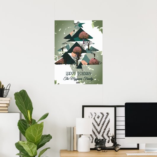 Gepersonaliseerde Retro Minimalistische Bomen en V Poster (Thuiskantoor)