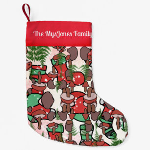 Gepersonaliseerde retro minimalistische paddenstoe kleine kerstsok