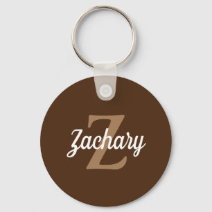 Gepersonaliseerde Retro Monogram Brown Tan White Sleutelhanger