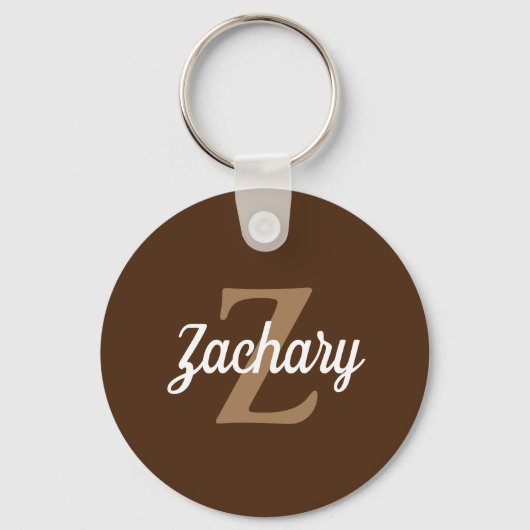 Gepersonaliseerde Retro Monogram Brown Tan White Sleutelhanger (Voorkant)