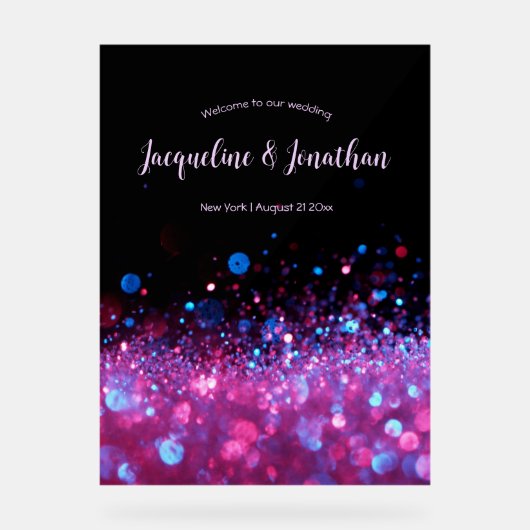 Gepersonaliseerde Retro Neon Roze Zwarte Glitter H Acryl Bord (Voorkant)