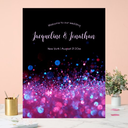 Gepersonaliseerde Retro Neon Roze Zwarte Glitter H Acryl Bord (Huwelijk)