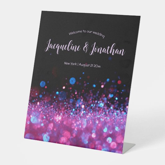 Gepersonaliseerde Retro Neon Roze Zwarte Glitter H Reclamebord Met Voetstuk (Voorkant)