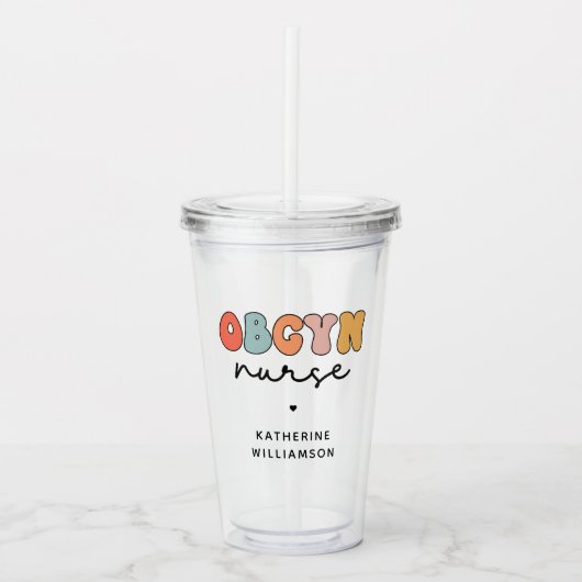 Gepersonaliseerde Retro OBGYN Verpleegster Acryl Drinkbeker (Voorkant)