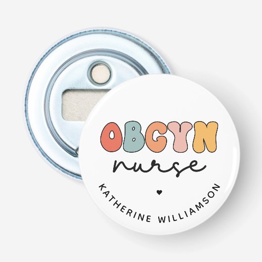 Gepersonaliseerde Retro OBGYN Verpleegster Button Flesopener (Voorkant)