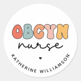 Gepersonaliseerde Retro OBGYN Verpleegster Ronde Sticker