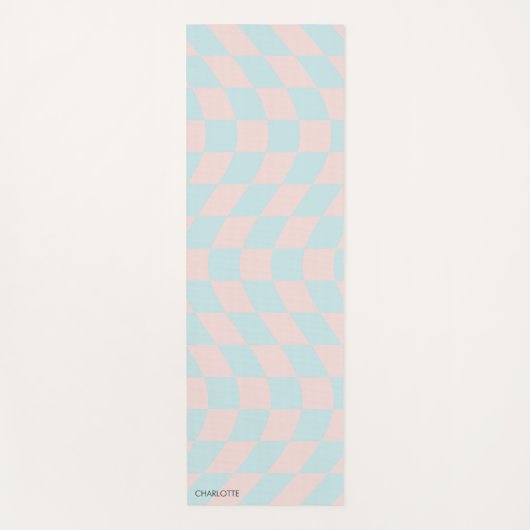 Gepersonaliseerde retro pastel golvend geruit yogamat (Voorkant)