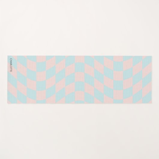 Gepersonaliseerde retro pastel golvend geruit yogamat (Voorkant (horizontaal))