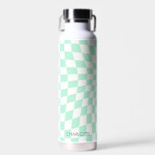 Gepersonaliseerde Retro Pastel Mint Wavy geruit Waterfles (Voorkant)