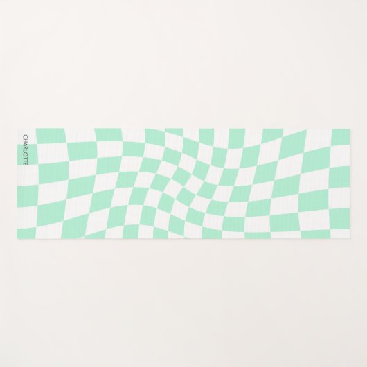 Gepersonaliseerde Retro Pastel Mint Wavy geruit Yogamat (Voorkant (horizontaal))