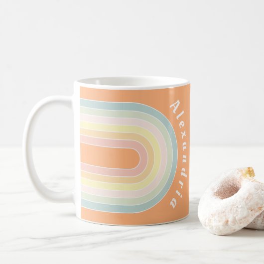 Gepersonaliseerde Retro Pastel Rainbow Koffiemok (Met donut)