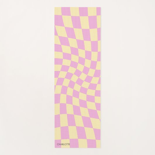 Gepersonaliseerde retro pastel verwrongen geruit yogamat (Voorkant)