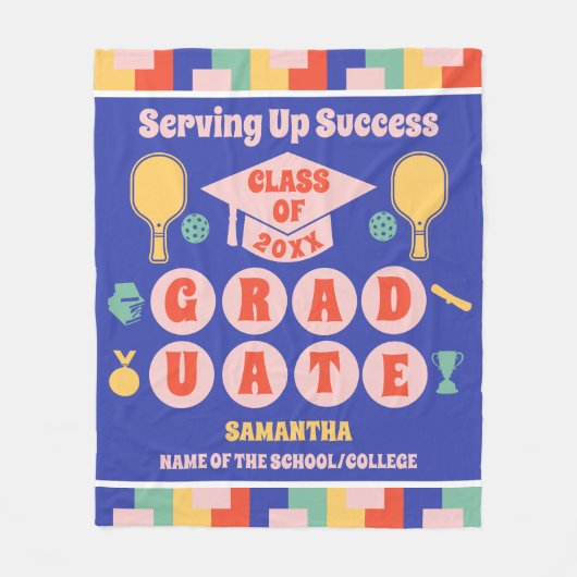 Gepersonaliseerde Retro Pickleball Afstuderen Fleece Deken (Voorkant)