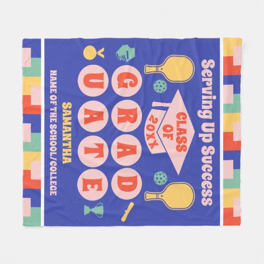 Gepersonaliseerde Retro Pickleball Afstuderen Fleece Deken (Voorkant (Horizontaal))