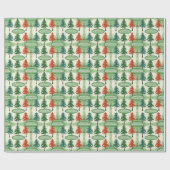 Gepersonaliseerde Retro Pine Tree Kerstmis Cadeaupapier (Vlak)