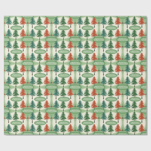 Gepersonaliseerde Retro Pine Tree Kerstmis Cadeaupapier (Vlak)