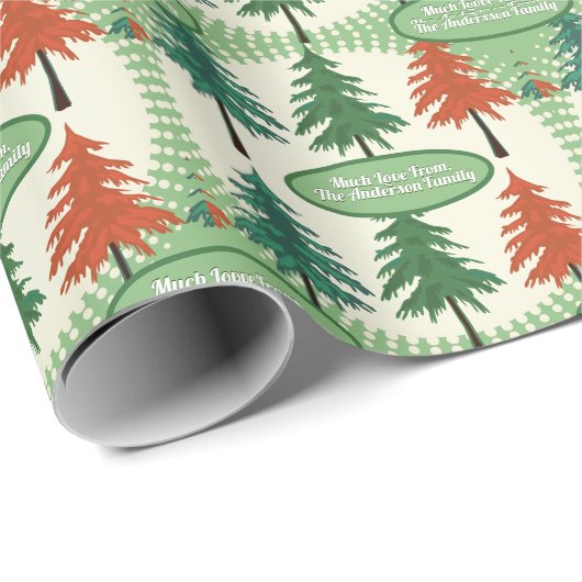 Gepersonaliseerde Retro Pine Tree Kerstmis Cadeaupapier (Rol Hoek)
