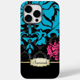 Gepersonaliseerde Retro Pink Aqua Zwart en Goud Case-Mate iPhone Case