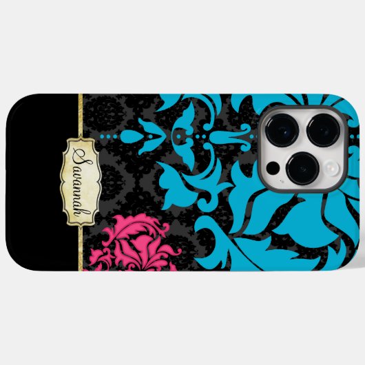 Gepersonaliseerde Retro Pink Aqua Zwart en Goud Case-Mate iPhone Case (Achterkant (horizontaal))