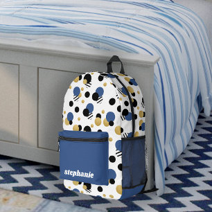 Gepersonaliseerde Retro Polka Dot Blue Bedrukte Rugzak