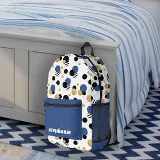 Gepersonaliseerde Retro Polka Dot Blue Bedrukte Rugzak