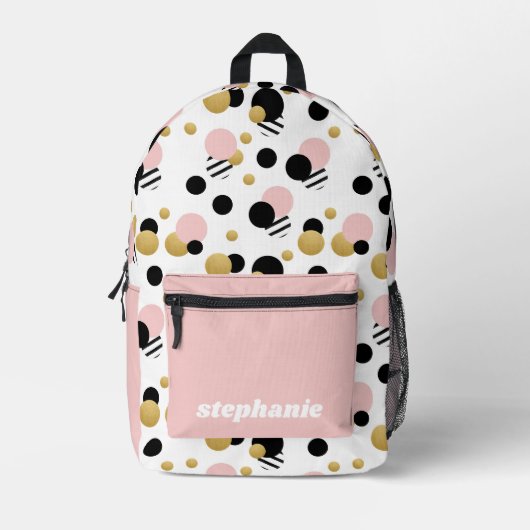 Gepersonaliseerde Retro Polka Dot Blush Roze Bedrukte Rugzak (Voorkant)
