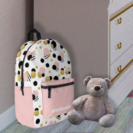 Gepersonaliseerde Retro Polka Dot Blush Roze Bedrukte Rugzak