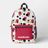 Gepersonaliseerde Retro Polka Dot Magenta Roze Bedrukte Rugzak (Voorkant)