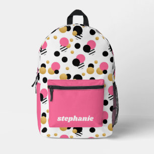 Gepersonaliseerde Retro Polka Dot Pink Bedrukte Rugzak