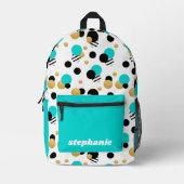 Gepersonaliseerde Retro Polka Dot Turquoise Bedrukte Rugzak (Voorkant)