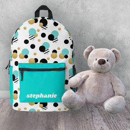 Gepersonaliseerde Retro Polka Dot Turquoise Bedrukte Rugzak
