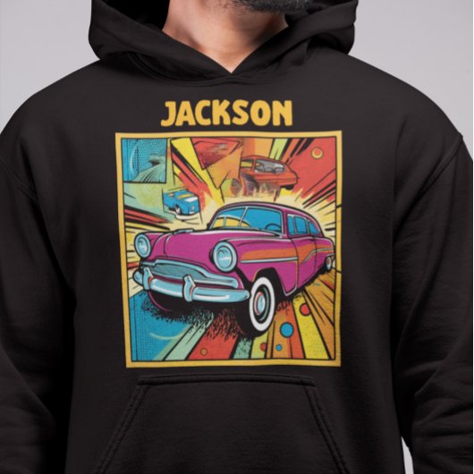 Gepersonaliseerde Retro  Pop Art Car Lover Hoodie