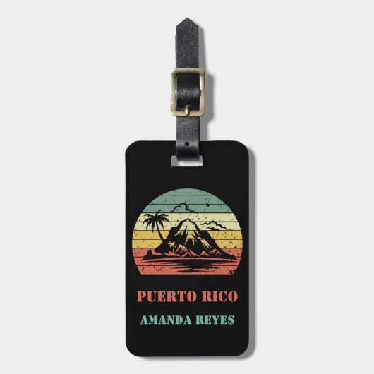 Gepersonaliseerde Retro Puerto Rico Bagagelabel (Voorkant verticaal)