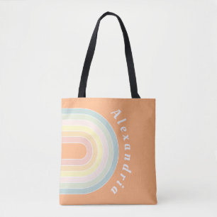 Gepersonaliseerde Retro Rainbow Pastel Tote Bag