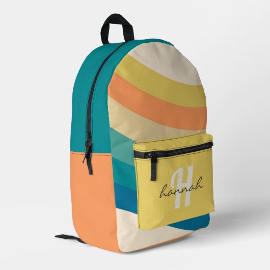 Gepersonaliseerde Retro Rainbow Stripes Monogram Bedrukte Rugzak (Achterkant Hoek Links)