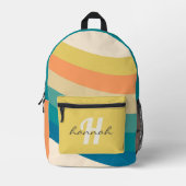 Gepersonaliseerde Retro Rainbow Stripes Monogram Bedrukte Rugzak (Voorkant)