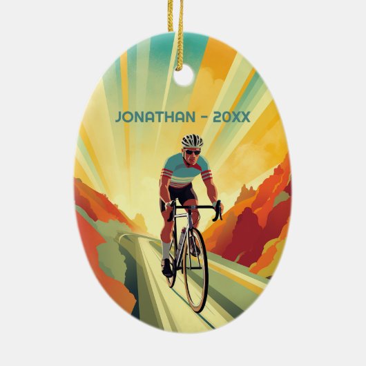 Gepersonaliseerde Retro Road Fietser Fiets Kerstmi Keramisch Ornament (Achterkant)