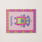 Gepersonaliseerde Retro Roze, Paarse en Groene Rob Legpuzzel (Horizontaal)