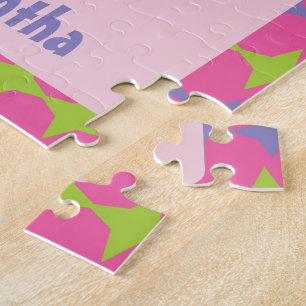 Gepersonaliseerde Retro Roze, Paarse en Groene Rob Legpuzzel