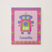 Gepersonaliseerde Retro Roze, Paarse en Groene Rob Legpuzzel (Verticaal)