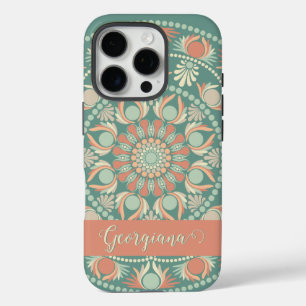 Gepersonaliseerde Retro Sage en Sand Mandala iPhone 16 Pro Hoesje