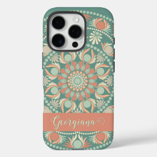 Gepersonaliseerde Retro Sage en Sand Mandala iPhone 16 Pro Hoesje