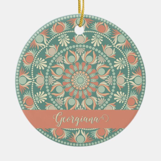 Gepersonaliseerde  Retro Sage en Sand Mandala Keramisch Ornament (Voorkant)