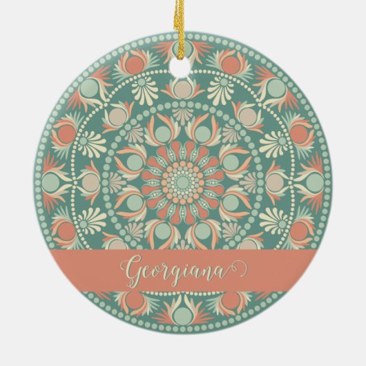 Gepersonaliseerde  Retro Sage en Sand Mandala Keramisch Ornament (Achterkant)